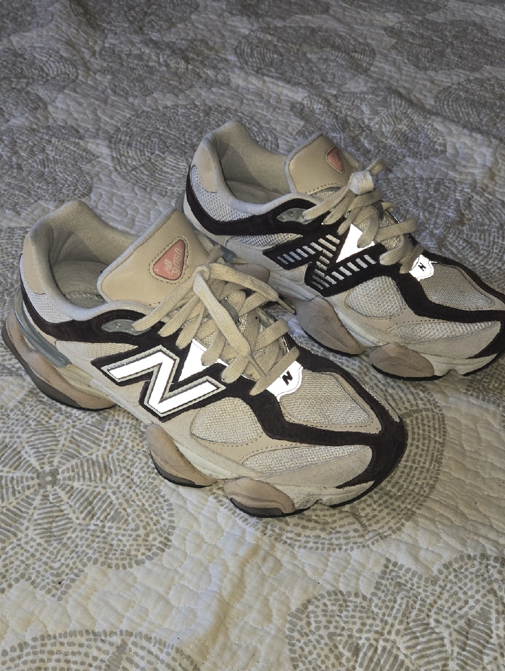 New Balance Beige and Dark Brown Mixed-Material Sneakers